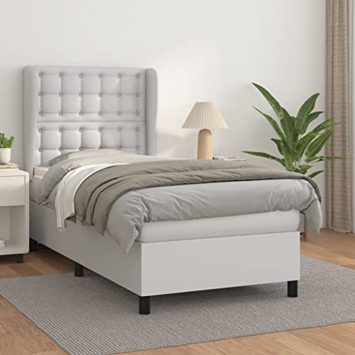 Frdhee Bett Seniorenbett Bettrahmen,Boxspringbett mit Matratze Weiß 90x200 cm Kunstleder,Für Gästezimmer Schlafzimmer, Modern
