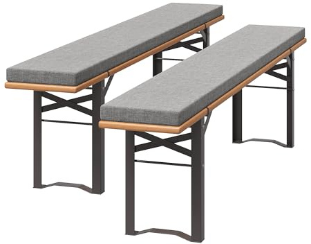 UDPATIO 2er Set Bierbankauflagen mit Bezug 180 x 25 x 4 cm,XL Waschbare auflagen bierzeltgarnitur für Partyzeltgarnitur(Hellgrau, wasserdicht)