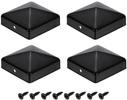 sourcing map 4Pcs Fence Post Caps, 70mm/2.76-inch Square Column Cap, Waterproof Iron Pyramid Post Cap Cover with Screws Fit for Metal Wood Fence Deck Mailbox Patio, Black