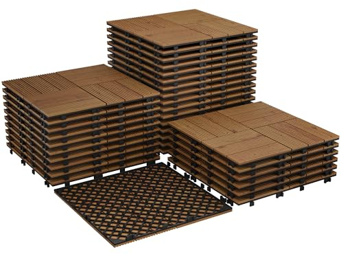 Crevyteg Dalles en bois d'acacia massif antidérapantes 30x30cm – Installation facile, résistantes à l'eau – Décoration murale extensionérieure ou sol terrasse, balcon, piscine, jardin – Lot de 22 –