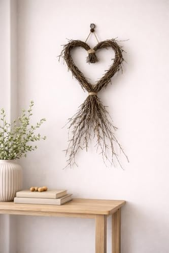 Rustic Heart Shaped Twig Wreath – Modern Country Wall Decor – One-of-a-Kind New Home Gift - 30cm wide