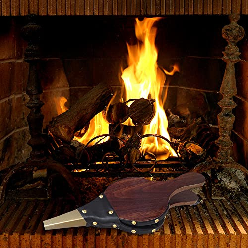 Klanata Wood Fireplace Bellows for Indoor Wood Stove and Outdoor Camping BBQ Grill - Manual Hand Bellow Air Blower with Hanging Strap for Fire Pit Chimney and Cooking - Small Size