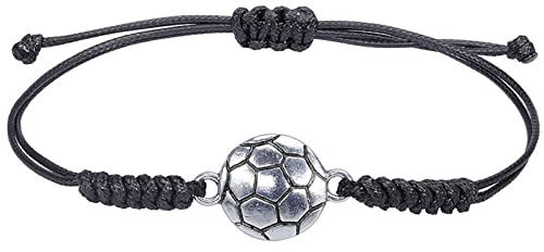 Bracelet for Women Football Bracelet Adjustable Football Charm Alloy Boys Girls Youth Gift Hand Woven Rope Baseball Sports Team Player Party (Black, One Size)