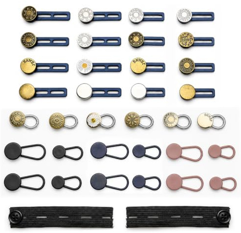 36 Pièces Rallonge Bouton Pantalon, Extenseur Taille Sans Couture Amovible | Boutons ajustables métal + silicone pour jeans, jupes, shorts – idéal grossesse et variations de poids, réutilisable