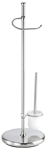 WENKO Stand WC-Garnitur Adiamo - WC-Bürstenhalter, höhenverstellbar, Stahl, 32 x 95 x 29 cm, Matt, Silber / Transparent