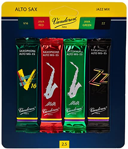 Vandoren Srmixa2 Saxophone alto Jazz Reed Mix carte Inclut 1 chaque ZZ, V16, Java et Java Rouge Force 2 Strength 2.5