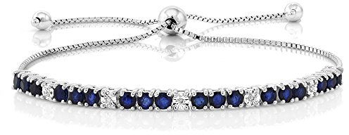 Gem Stone King 925 Sterling Silver Blue Sapphire and White Diamond Tennis Bracelet Jewelry for Women (2.05 Cttw, Gemstone Birthstone, Fully Adjustable Up to 9 Inch)