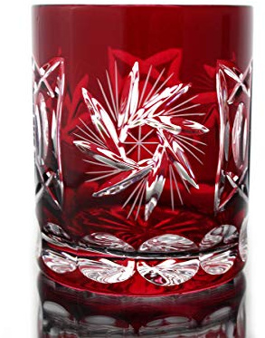 Whiskyglas Whiskybecher rot Handgeschliffen Kristallglas Schleuderstern 280ml