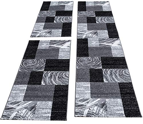 HomebyHome Modernes Bettumrandungs-Läuferset in Kurzflor, 3-teilig, Fußbodenheizunggeeignet, 12 mm Polypropylen, Jute-Rücken Farbe: Schwarz-2