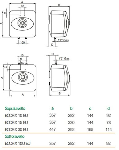 SCALDABAGNO ELETTRICO ECOFIX 10LT SOPRA LAVELLO 2A
