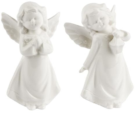 Coppia di angioletti decorativi in piedi, altezza 8 cm / 8,5 cm