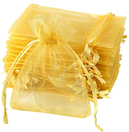 Naler 120 x Organzasäckchen Gold Organzabeutel Organza Schmuck Säckchen Geschenktüten für Verpackung, 7 x 9 cm