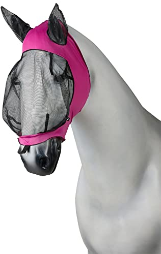 Horze Pferde Fliegenmaske mit Ohren, Stretch Fliegenhaube für Pferd und Pony, Rosa, C