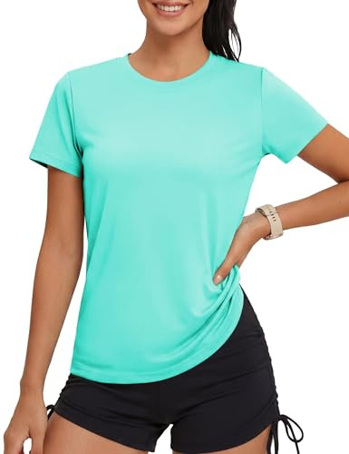 MAGCOMSEN Sportshirt Damen UV Shirt Kurzarm Sport Shirts Basic Funktionsshirt Fitness Wandershirt Yoga UV-Schutz Wasser