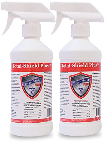 Total-Shield Plus Multi-Purpose Disinfectant Spray, 24 Hour Antibacterial, Lemon Scented, (2 Pack) 16 fl oz
