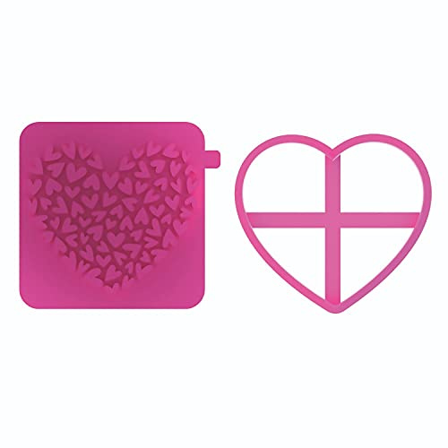 LissieLou Heart Shaped Texture Tile Cookie Cutter and Stamp Wedding Icing Stamp Fondant Embosser - Light Pink