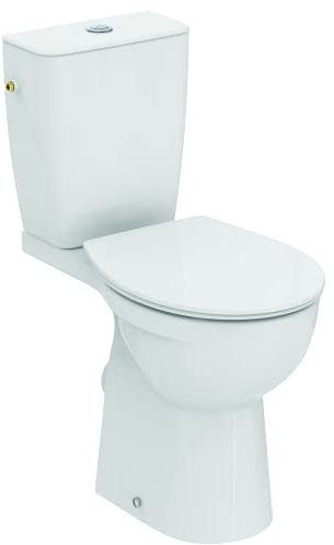 Ideal Standard Tirso plus Pack WC à poser Blanc, Cuvette Surélevée Sans Bride Rim LS, Abattant Frein de Chute, Réservoir fin, Chasse 3/6L, Sortie horizontale, Kit fixations fourni, R033701