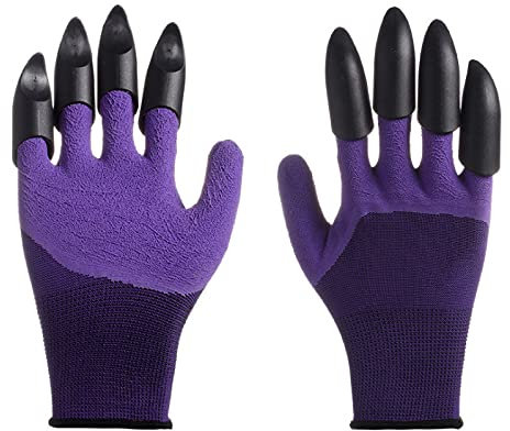 FRYH 2 Pairs Garden Genie Gloves with Claws, Gardening Gloves Thorn Proof Easy to Dig and Plant Waterproof, Outdoor Work Glove for Women/Men,Purple