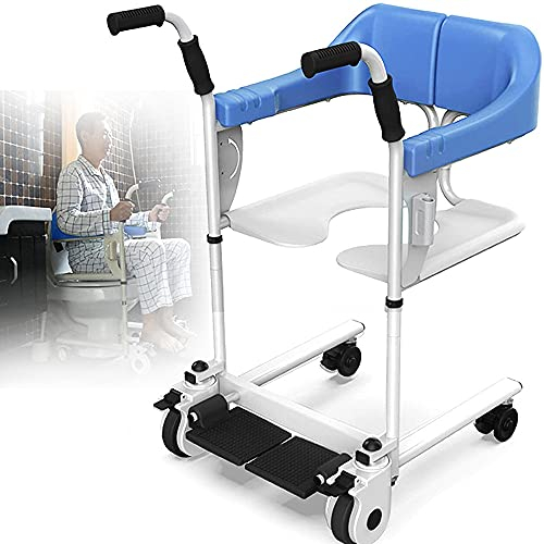 ZH-VBC Duschstuhl mit Rollen für Senioren, Toilettenstuhl Höhenverstellbar Fahrbar, Toilettensitz Ältere und Behinderte, WC Sitz 180° Geteiltem, Toilettenrollstuhl, ComfortVersion