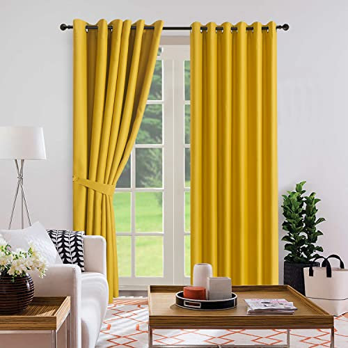 ZIMEL HOMES Insulated Heavy Thick Thermal Blackout Curtains Eyelet Ring Top Pair (Mustard, 46 Width x 90 Drop)