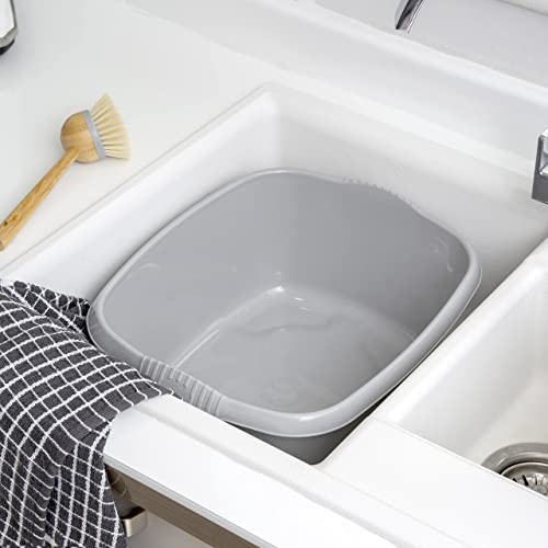 Rectangular Washing Up Bowl Wash Up Dish washing Washtub (Upcycled Plastic), Approx 12 Litre, 39 x 32 x 16 cm - Soft Grey