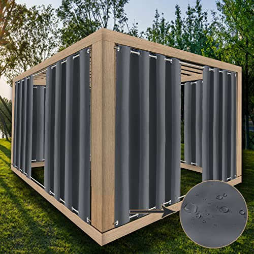 ZJXSNEH AußEnvorhang Terrasse Abnehmbare wasserdichte VorhäNge Winddichte öSe LichtbestäNdige FenstervorhäNge für Pergola Gartenlaube Dunkelgrau (Breite x Hoch) B200cm x H240cm x 1PC