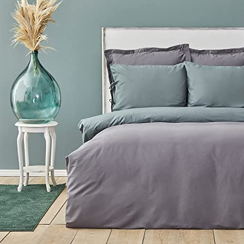 Karaca Home Basic Wende-Bettwäsche Petrol Anthrazit - Hochwertiges 100% Baumwoll-Bettwäscheset für stilvolle und komfortable Nächte