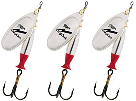 Mepps - Cucchiaio girevole a palette ovale, set di 3 Aglia Long Cast No4-17G, colore: Argento
