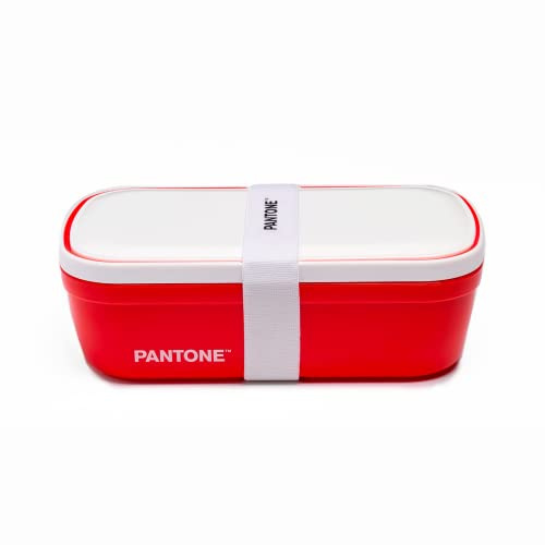 PANTONE Porta Pranzo Stile Bento Box con Divisorio Interno e Valvola di Sfiato, Lunch Box Portapranzo per Ufficio, Scuola e Università - Contenitore Ermetico per Schiscetta Pranzo, 12x7x20,7, Rosso