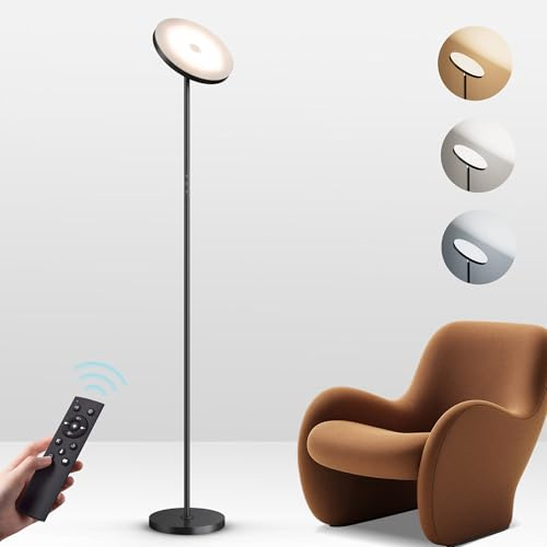 OHLUX Floor Lamps for Living Room, Bright LED Standing Lamp with Remote, Modern Color Changing Tall Lamp with Stepless Dimming, 69 Corner Floor Lamp for Bedroom, Office, Black