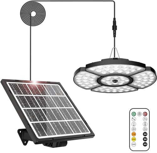 Linke Solar Shed Light Outdoor Indoor, Solar Pendant Lights Motion Sensor | 4 Lighting Modes Gazebo Lights with Remote Control, 5M Cord Warm/Cool White Solar Light for Garage, Porch, Garden