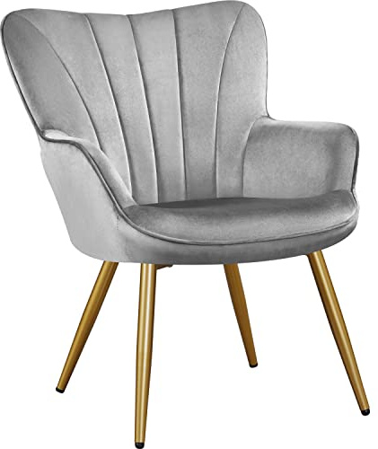 Yaheetech Modern Tub Chair Velvet Fabric Armchair with High Back Light Grey | Living Room Vanity Chair with Upholstered Thick Soft Padded Seat and X-shaped Metal Legs for Bedroom Makeup Reading Nook