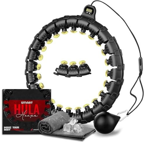 Active 100 Smart Weighted Hula Hoop, verstellbarer Fitness-Hula-Hoop mit 27 abnehmbaren Knoten/Gliedern (Schwarzgold)