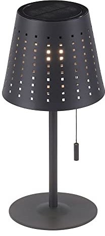 Tischlampe Solarlampe Außenleuchte Terrassenlampe, Timer USB Kabel Akku dimmbar Zugschalter IP44, anthrazit, 1x LED 2W 155Lm 3000K, DxH 14x30cm