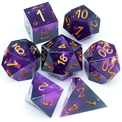 Haxtec DND Würfel Set Sharp Edge Harz Würfel mit Würfel Fall Lila Schwarz D&D Würfel für RPG Rollenspiel Spiele Dungeons und Drachen Geschenk War Series | Lila-schwarzes Demon War Resin Würfel Set mit Metal Box, Geschenk für TTRPG, DND Spieler & Dungeon Master