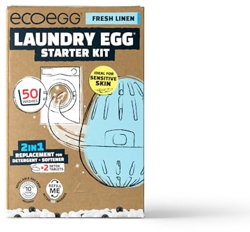 Ecoegg Starter-Set | Waschmittel und Weichspüler Ersatz | Nicht Bio und keine Enzyme, Chlorbleichmittel, Phosphate, Parabene, SLS/SLES oder Palmöl | Vegan | Empfindliche Haut | Frische Wäsche 50