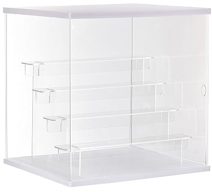 sourcing map Clear Acrylic Display Case with LED Light 4 Tier Dustproof Showcase Assemble Cube Display Boxes Stand for Collectibles, Action Figures (12.6x11.81x12.6)White