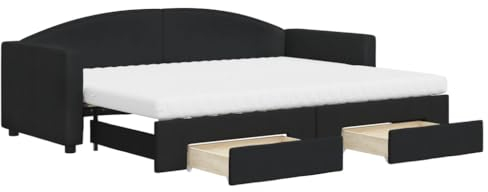vidaXL Dagbädd utdragbar med lådor svart 80x200 cm tyg