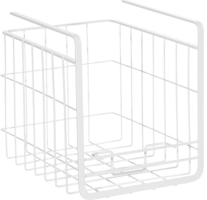 BESTonZON Under Shelf Storage Basket - White Wire Hanging Organiser for Kitchen Cupboard & Pantry, No Drill Clip-On Metal Rack