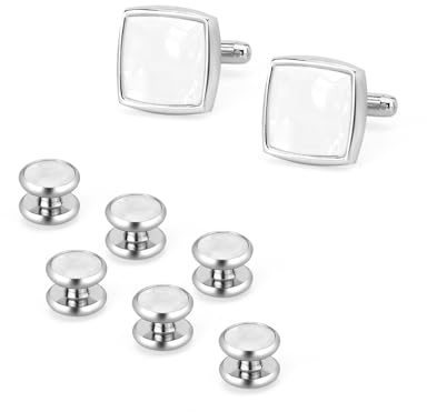 UJOY Ensemble de boutons de manchette et clous de manchette et 3 paires de clous de smoking pour homme avec coffret cadeau – Boutons de chemise élégants avec boîte à boutons de manchette et chiffon de