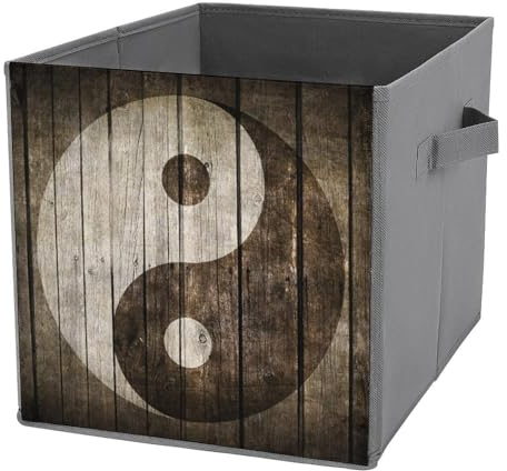 FWJZDSP Yin-Yang-Symbol-Aufbewahrungswürfel, faltbare Stoff-Aufbewahrungsbehälter mit zwei Griffen, faltbare Vintage-Würfelkörbe aus Holz für Regale, Schrank-Organizer und Aufbewahrungsbox