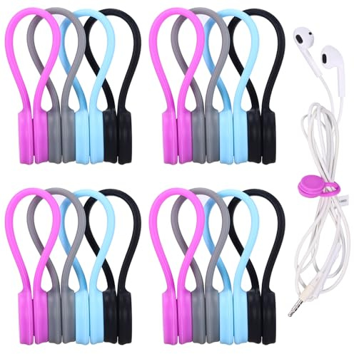 16 PCS Magnetic Cable Ties Magnetic Cable Organiser, Reusable Cable Clips Cord Organizer Multipurpose Silicone Magnet Twist Ties USB Cable Manager for Home, Office, Cord, Earphone, School, Travel