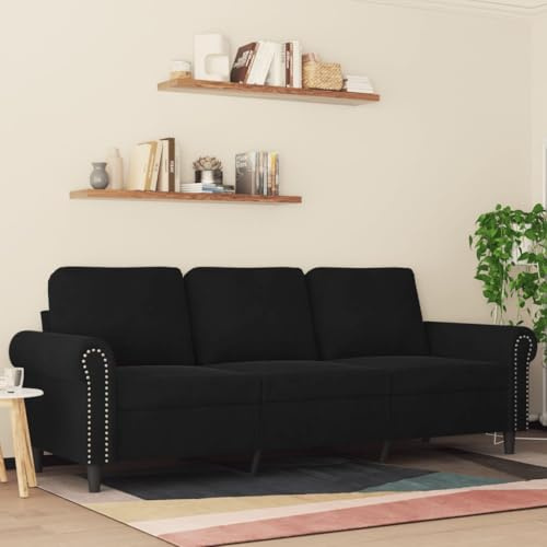 Willood 3-Sitzer-Sofa Loungesofa Couch mit Armlehnen Rückenkissen, Wohnzimmersofa Designsofa Metallgestell, Sitzmöbel Zweisitze,Multi-Sofa, Schwarz 180 cm Samt
