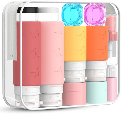 PLUSYES 26 Stück Reiseflaschen Zum Befüllen Silikon Reise Flüssigkeiten Set mit Clear Bag, Reisegröße Behälter mit TSA Genehmigt, Travel Essentials & Reise Gadgets