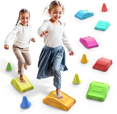 Tigerhu Pierre d'Équilibre pour Enfants, Ensemble de 7 Pièces, Planche d'Équilibre Jusqu'à 120 KG, Parcours de Motricité, Cadeaux pour Enfants à Partir de 3 Ans