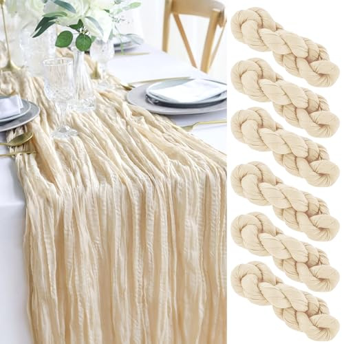 yosiio Runner da Tavolo, 90 x 300 cm Runner Beige, Runner Tavolo Moderno Elegante Runner Tavola Beige per Matrimoni, Nuziale, Baby Shower, Comunioni, Sacramenti e Compleanni 6PCS