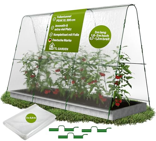 TTL GARDEN Peak XL 300 tunnel per piante e tunnel – tunnel per piante grandi con pellicola, copertura per piante grandi 2 m di altezza, 1,20 m di larghezza, 3 m di lunghezza, sistema di tunnel, in