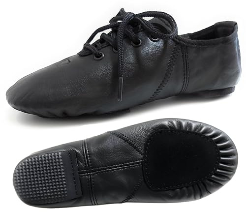 Chaussures de jazz à semelle fendue à lacets en cuir noir