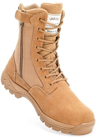 IODSON Men's Breathable Military Tactical Boots with Side Zipper, Puncture Resistant Leather Work & Combat Boots, Outdoor Army Patrol Shoes IDS-928 Coyote 9 UK