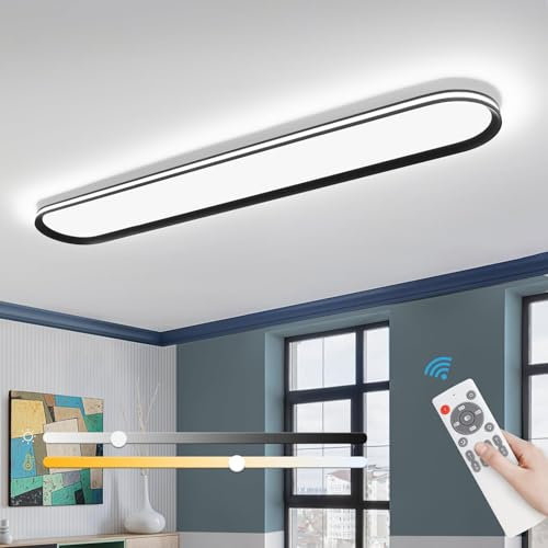 Vloitgol Moderna lámpara de techo LED, color negro, 100 cm, 65 W, lineal, 3000 – 6500 K, LED regulable, con mando a distancia, para pasillo, comedor, dormitorio, oficina, cocina, salón